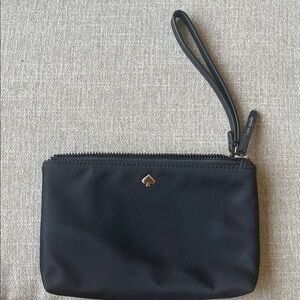kate spade black nylon wristlet with gold spade emblem